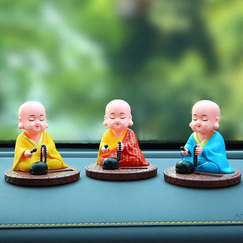 Solar Powered Bobble Shaking Head Dancing Toy Buddhist Monk Doll Figurines Statues Car Dash Board Decorations