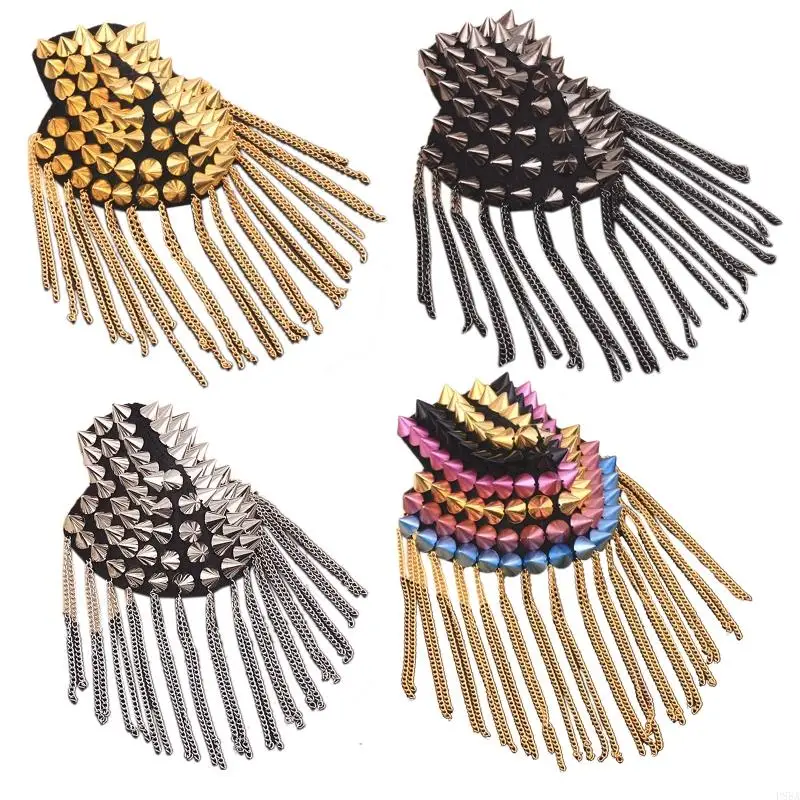 

P88A Fringed Shoulder Pads Epaulet Shoulder Boards Punk Pointed Cone Tassel Epaulet Shoulder Jewelry Chain