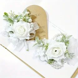 1/2 pcs Artificial Rose Flowers,Simulation White Corsage,Boutonniere,Fake Wrist Flowers,For Wedding Birthday Bridal Décor 