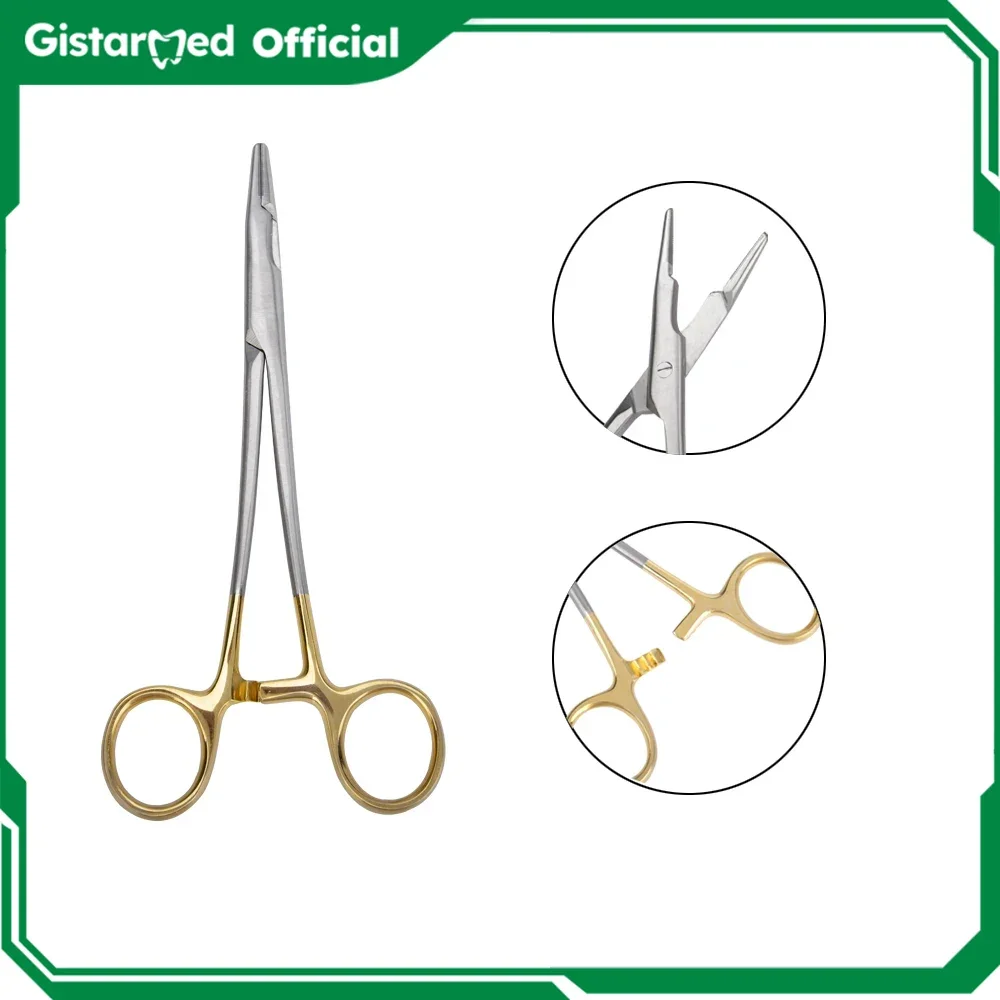 16cm Dental Needle holder with scissors 1pcs Gold Handle Clamp Multifunctional With TC Olsen-Hegar Surgical Forceps Reusable