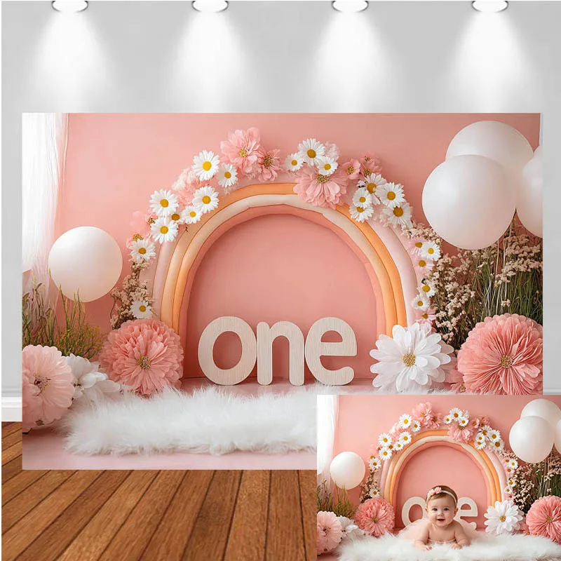 

LS Photography Backdrop Full Moon Pink Balloon Pink Arch Decor Birthday Cake Smash Baby Shower Kids Portrait Photo Background