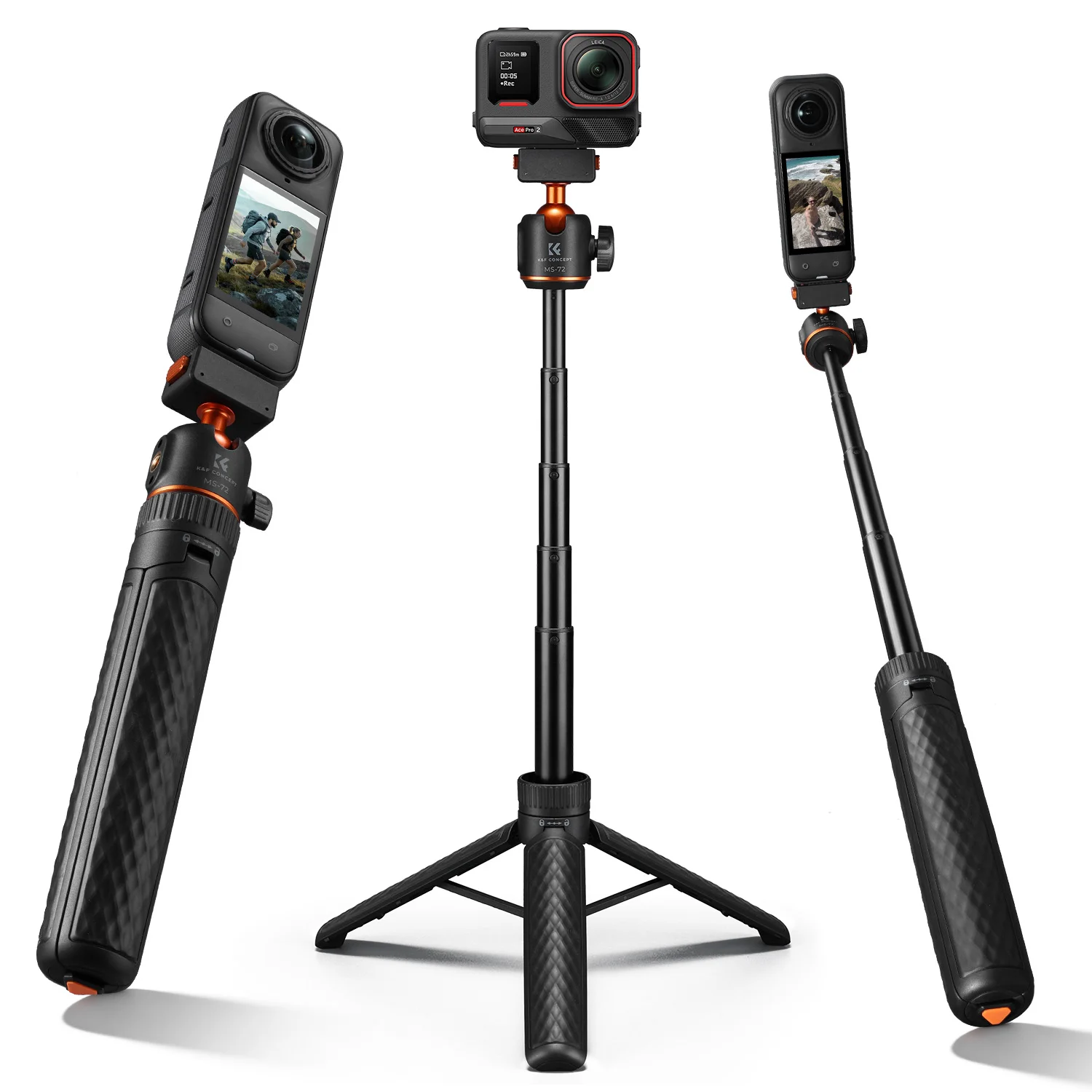 K&F CONCEPT Magnetische selfie stick met snelkoppeling voor Insta360 X6/X5/ Ace Pro 2 – Draagbare handgreep met 360° kogelkop en statiefstand voor vloggen