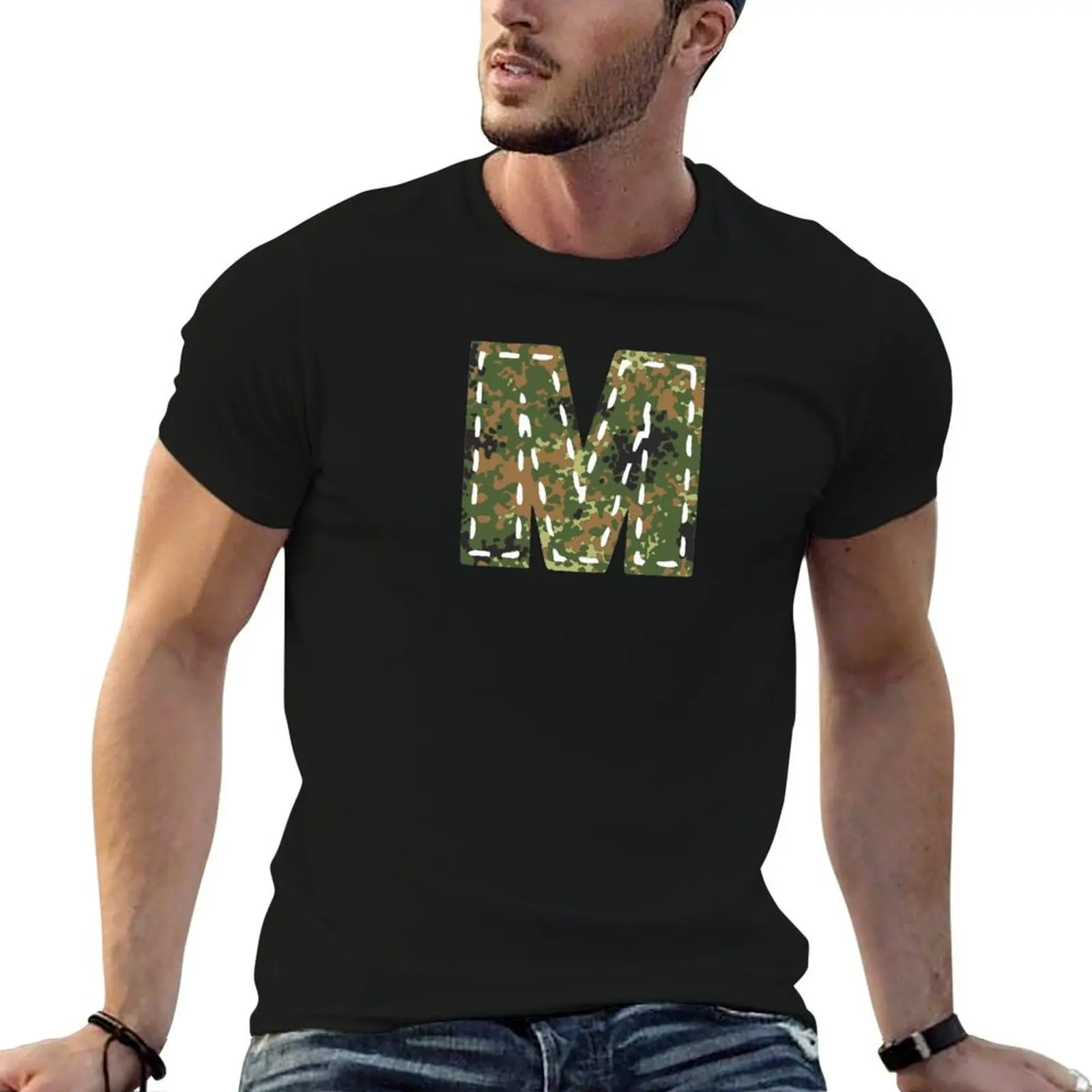 M letter camouflage camouflage patch sewn Bundeswehr T-Shirt customizeds customs design your own big and tall t shirts for men