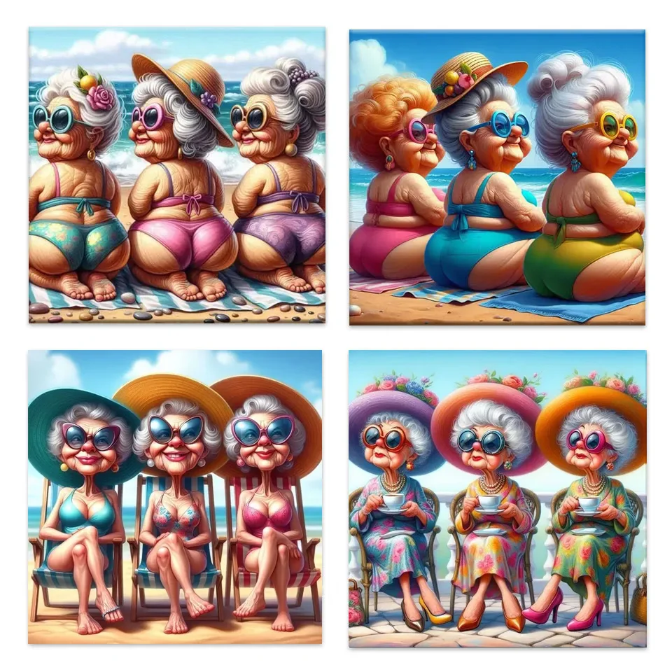 

Hot New Swimsuit Fashion Granny 5D DIY Diamond Painting Beach Grandmother Cross Stitch Kits Mosaic Diamond Embroidery Art