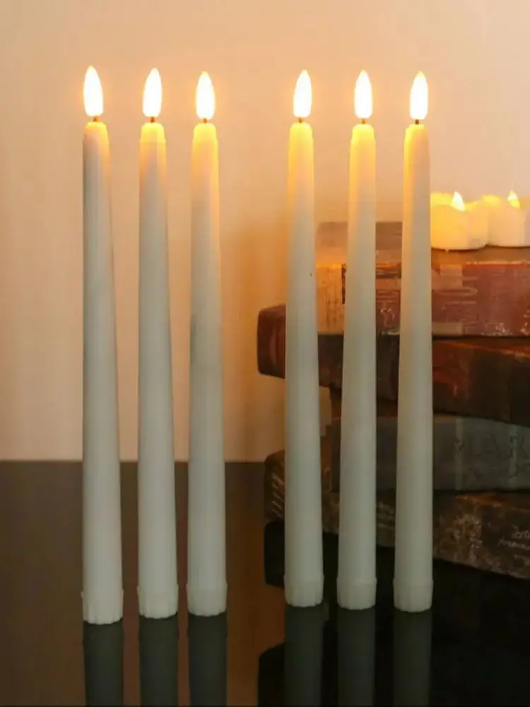 Flammenlose Stabkerzen mit Fernbedienung, flackernde LED-Kerzen, warmweißes Licht, LED-Kerzenhalter für Weihnachten und Hochzeit