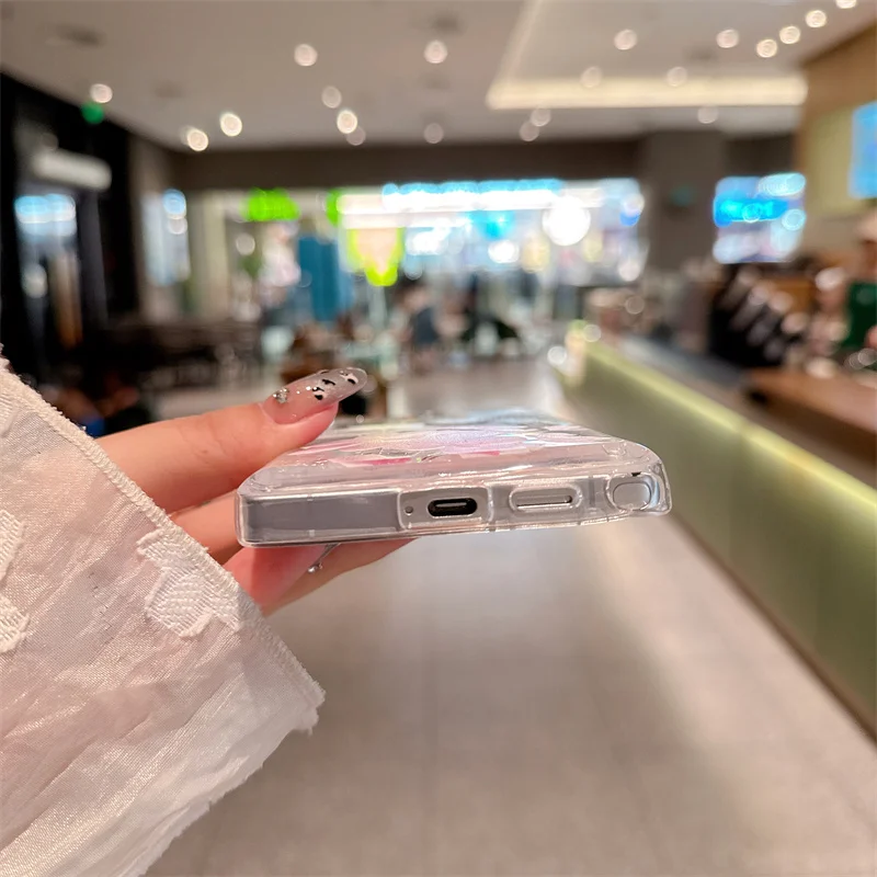 Glitter strass areia movediça caso para samsung s23 s24 s25 ultra flores silicone claro movendo areia capa dinâmica escudo líquido