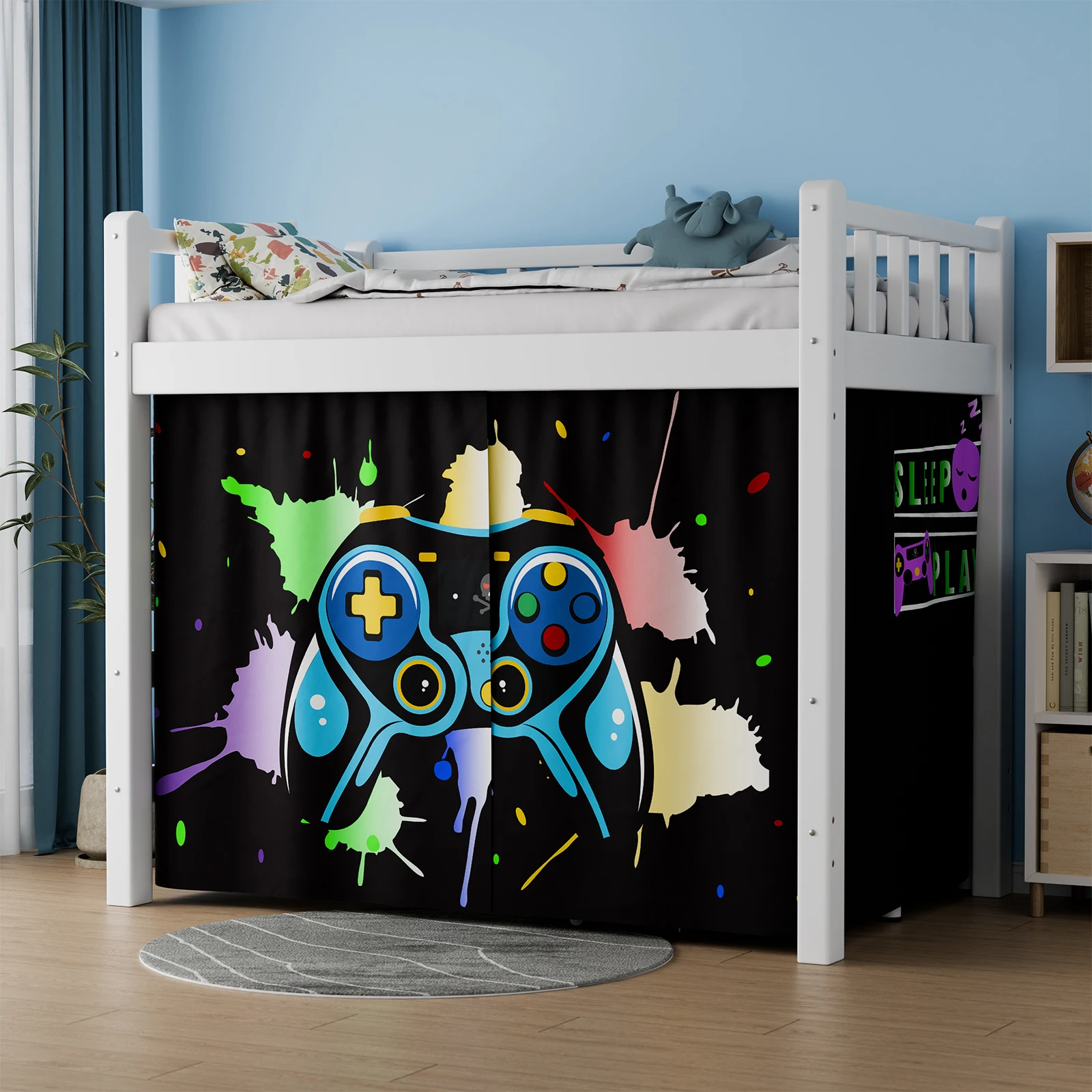 Bunk Bed Curtains Loft Bed Game Machine Pattern Curtains Privacy Bottom Bunk Bed Curtain Blockout Breathable Bunk Bed Canopy