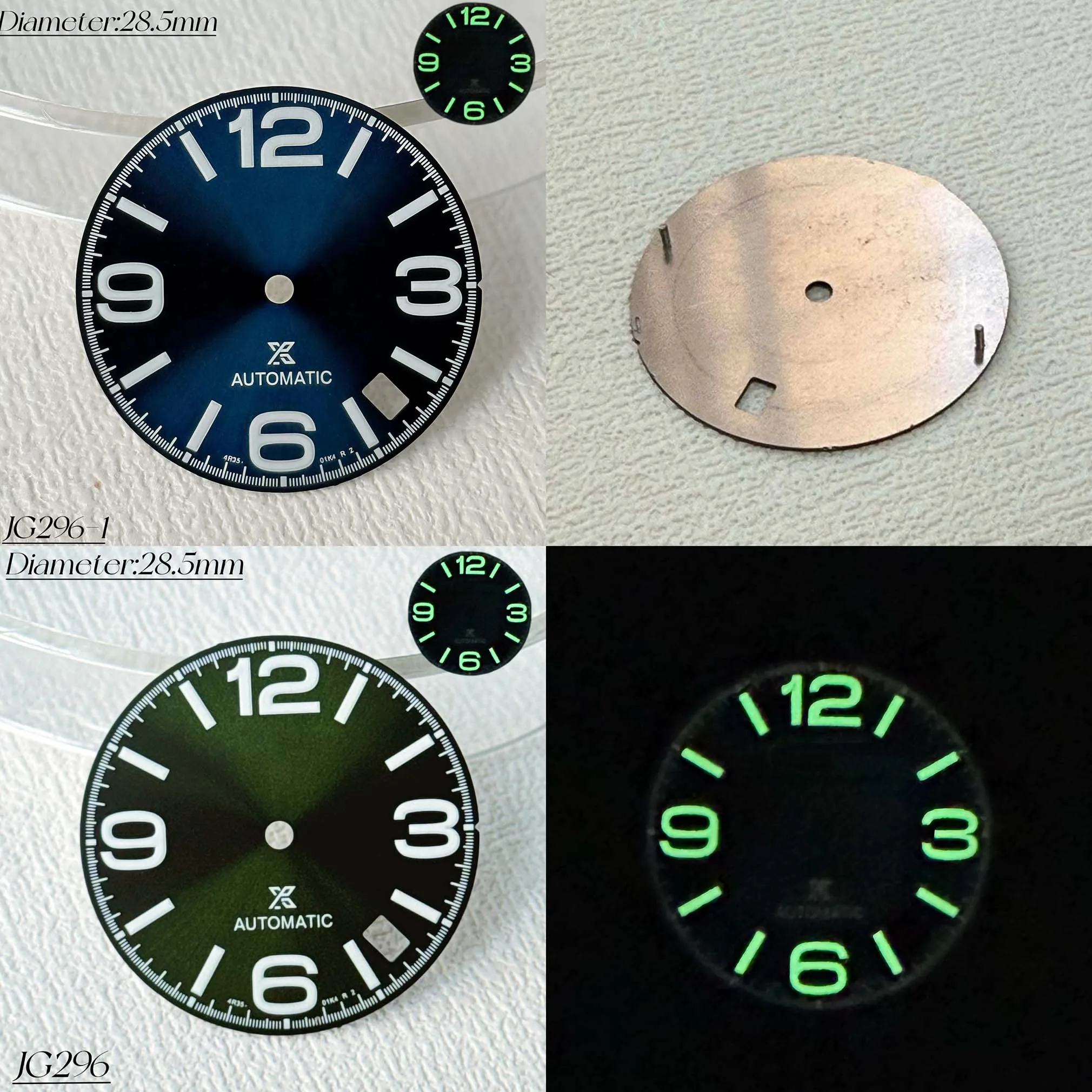 28.5mm S Logo Dial Sun Pattern Green Night Light NH35NH36 Green/Blue Dial Customized Watch Accessories Men's Watch