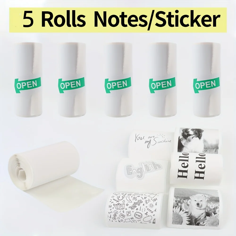5 Rolls White Thermal Stickers - Self-Adhesive Label Paper 57x25mm for Portable Printers Instant camera & BPA-Free Packaging