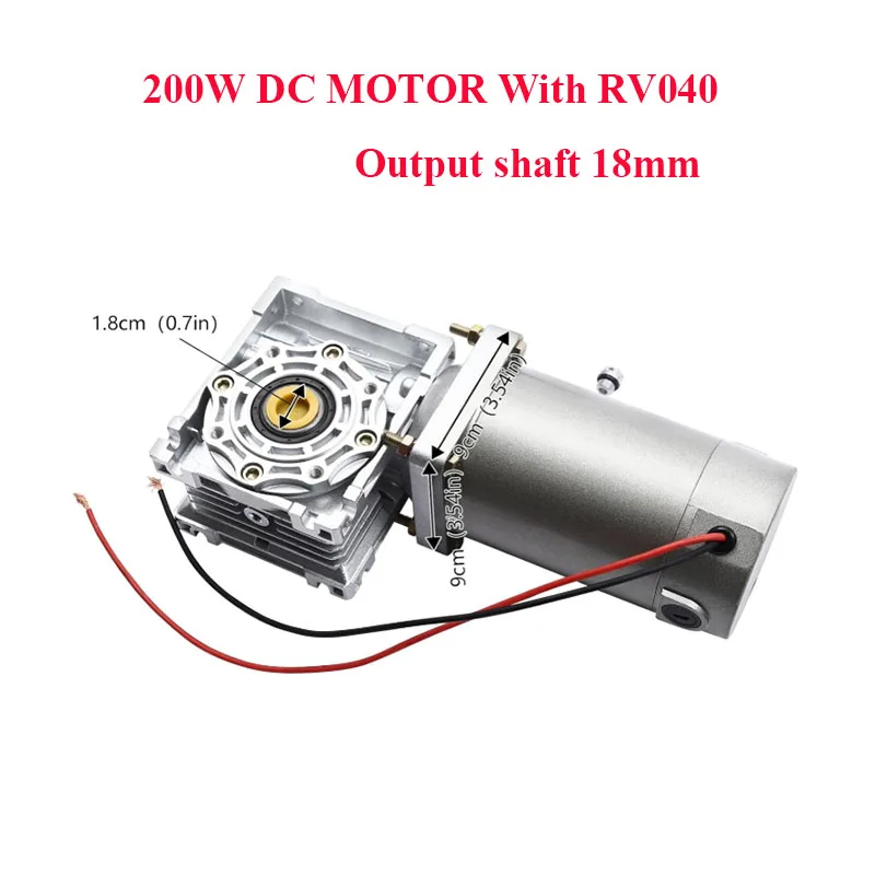 200W DC 12V 24V Alloy Steel Worm Gear Motor Reducer Gearbox High Torque with Self-Locking Powerful DC Motor Output 14mm/18mm