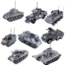 WW2 Military Tank Building Blocks US M8 Armored Reconnaissance Vehicle M26 Tank Model MOC Brick Toys For Boys