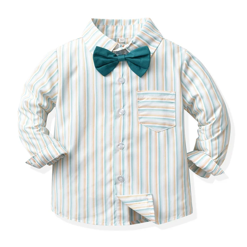 top and top Toddler Kids Boys Gentleman Clothing Sets Long Sleeve Bowtie Striped Shirt+Suspenders Pants Little Boy 2PCS Outfits