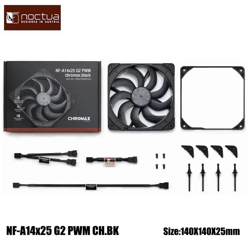 

Noctua NF-A14X25 G2 PWM хромx.черный Вентилятор охлаждения корпуса 140x140x25 мм/подшипник SSO2/с NA-AVG2-LR черными амортизирующими накладками