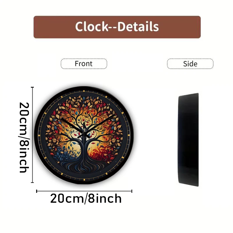 Vibrant Tree Of Life Cartoon Round Silent Hanging Wall Clock,Suitable For Living Room,School,Study Room,Bedroom,Children's Gifts