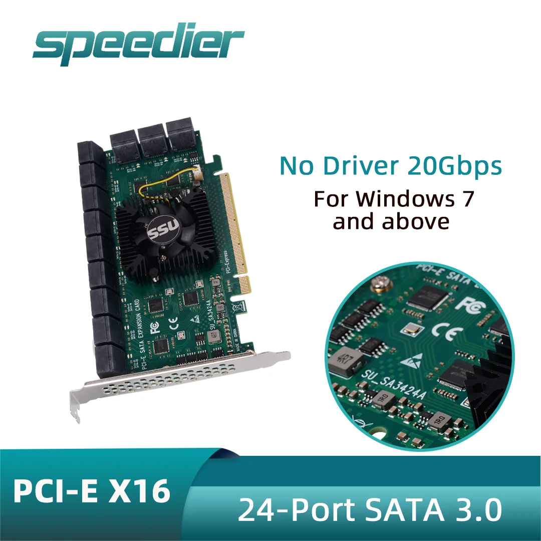 PCIe To SATA 3.0 Expansion Card 24 Port SSD Solid State Drive Adapter Card 20 / 16 / 12 / 10 / 8 / 6 Port Driver-Free x1 x4 x16