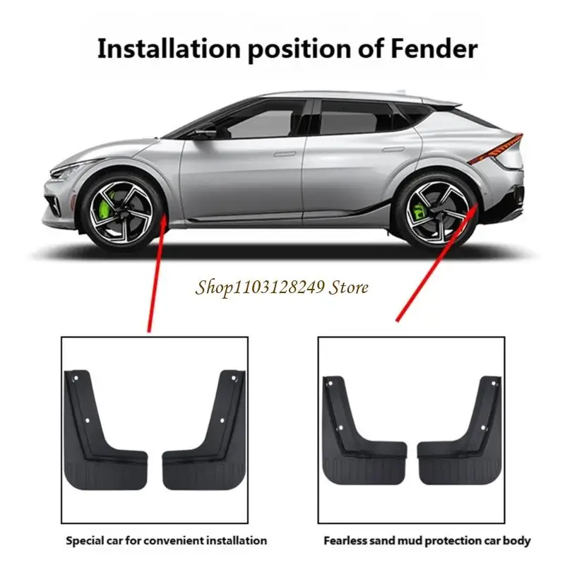 N5KD Road Debris Mud Flaps, 4-Piece Vehicle Set with Black Molded Panels for Front and Rear Positions on Wet, Muddy, or
