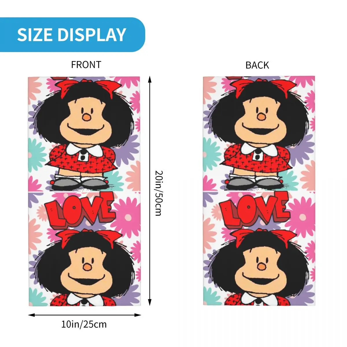 Love Mafalda Flowers Bandana Neck Cover Printed Cartoon Mask Scarf Multi-use Balaclava Running for Men Women Adult Washable