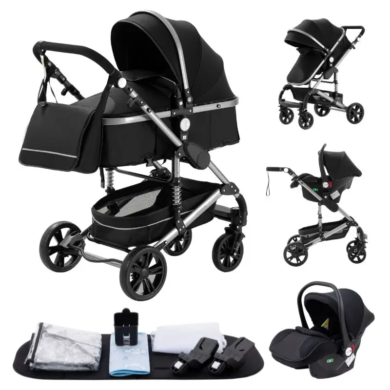 3-in-1 Reisysteem voor kinderwagens, opvouwbare lichtgewicht kinderwagen, verstelbare handgreep, aluminium frame voor pasgeborenen van 0-4 jaar