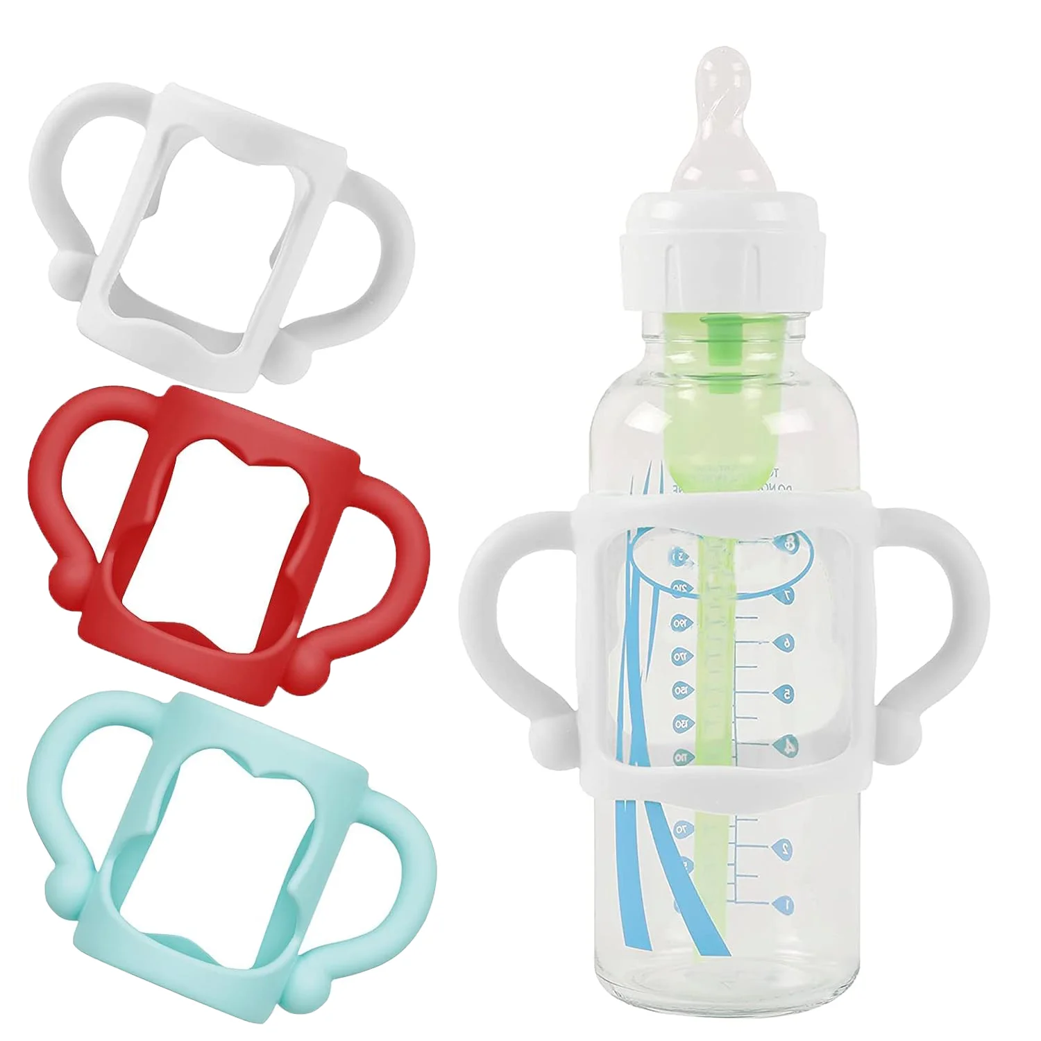 1/3PCS Silicone Bottle Handle for Baby Bottles,Baby Feeding Bottle Holder Grips, Easy Grip Handle, 100% Silicone-BPA-Free