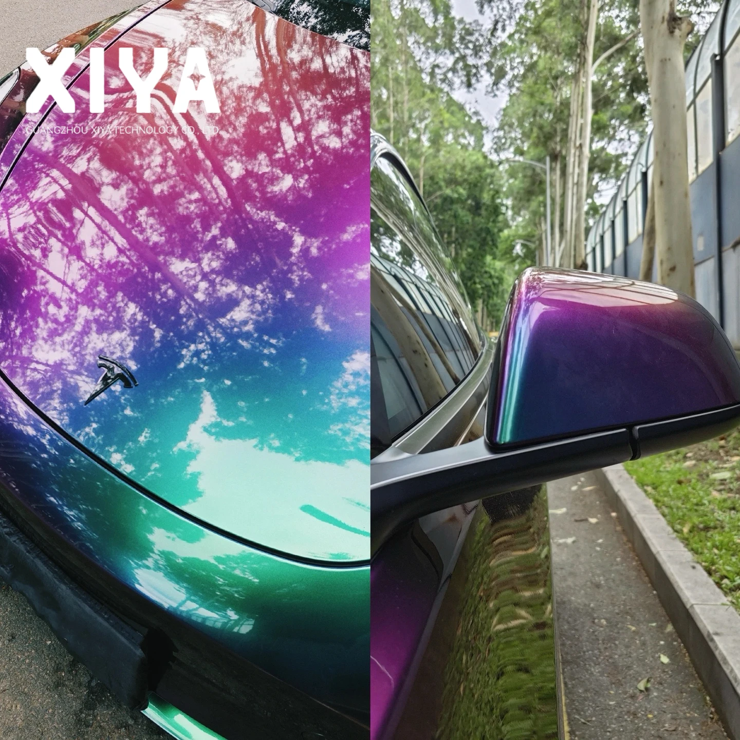 Film Pembungkus Bodi Mobil PVC Vinyl PET Bunglon Hijau Merah Ungu