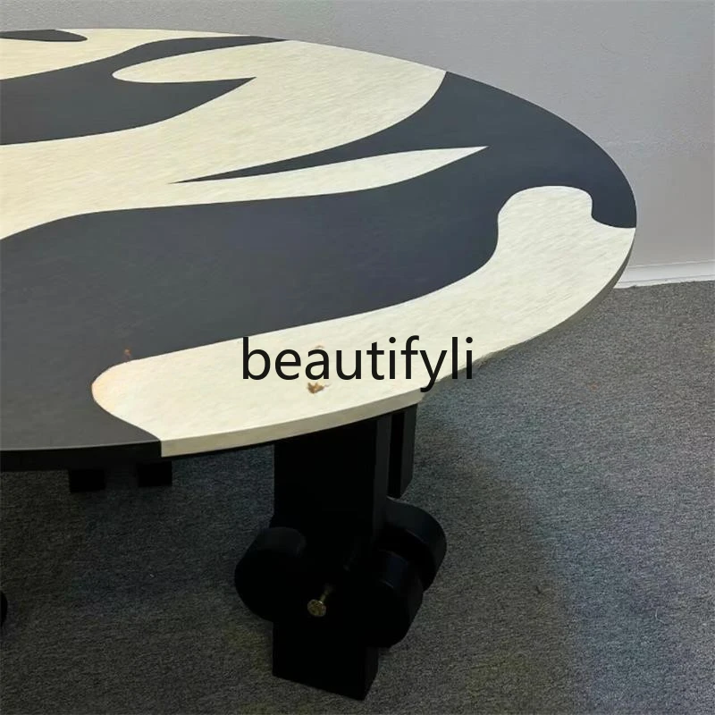 Medieval style hand-painted household solid wood dining table designer modern simple creative round dining table