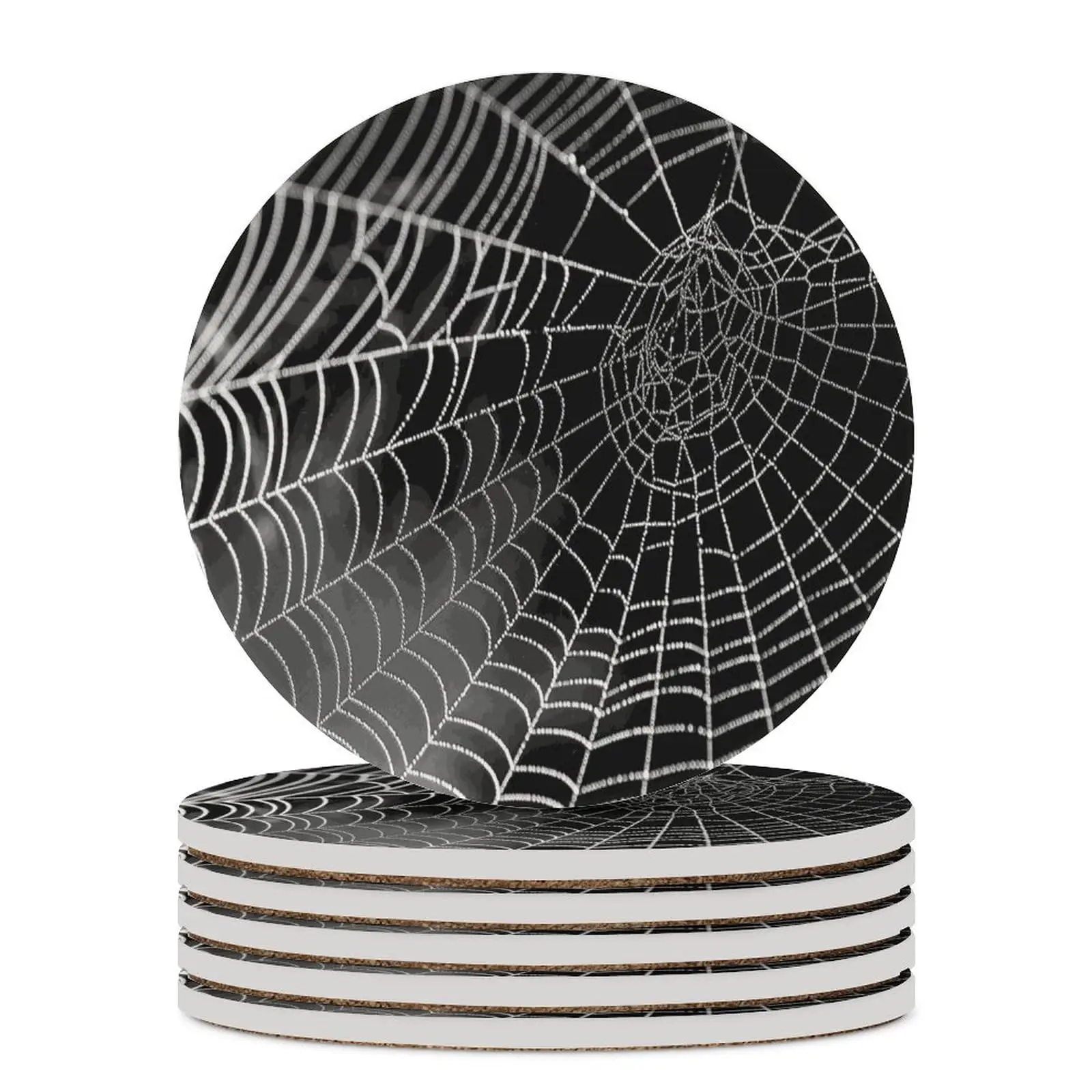 Spider Web Owls Halloween Ceramic Round Coaster Set of 1 Piece Drink Coasters Cup Coasters for Table,Gift for New Home,Birthday