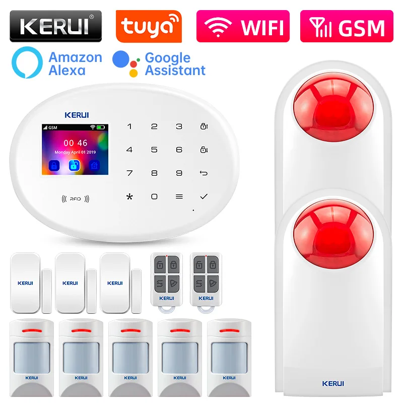 KERUI W202 알람 패널 가정용 경보 시스템 Tuya 스마트 WiFi GSM 알람 (주택 도난 방지용 무선 애완동물 감지 모션 센서 도어 센서 포함)
