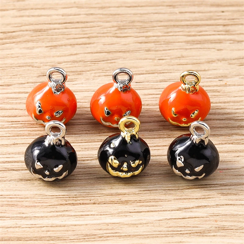 5pcs 9x12mm Cute Mini Enamel Alloy Halloween Pumpkin Charms Pendants for Jewelry Making DIY Earrings Necklaces Bracelets Gifts