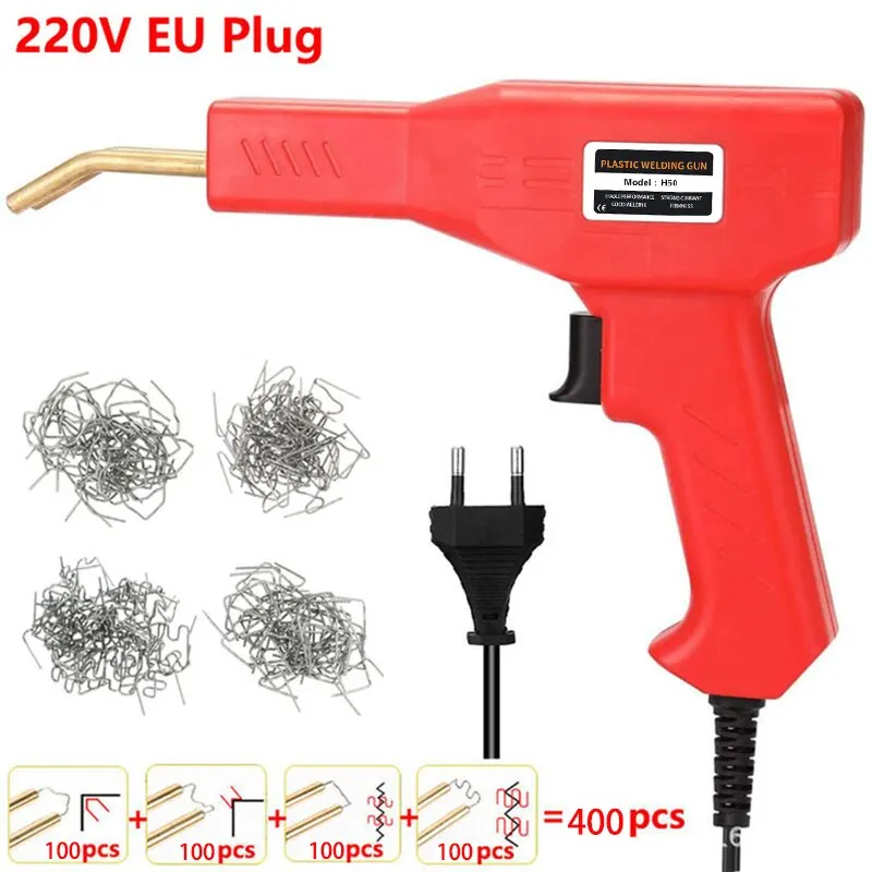 Red Plastic Welder 50W Hot Nail Gun With 200/400/800 Nails Car Bumper Repair Kit Cracking Tool Garage Nailer PVC Machine Welding