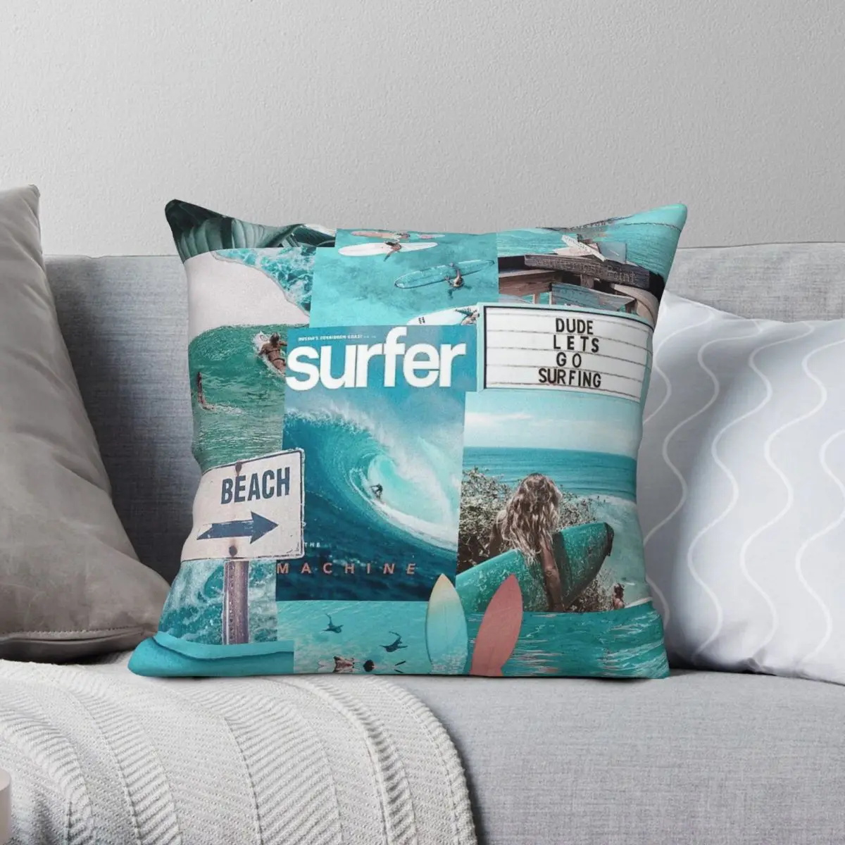 Surf Dreams Vsco Collage Pillowcase Polyester Linen Velvet Printed Zip Decorative Throw Pillow Case Sofa Cushion Cover