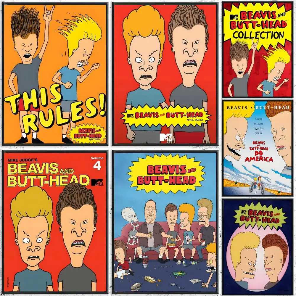 Anime Beavis And Butthead Poster HD Waterproof Wall Decal for Study, Living Room & Garage, DIY Great Gift for Fans