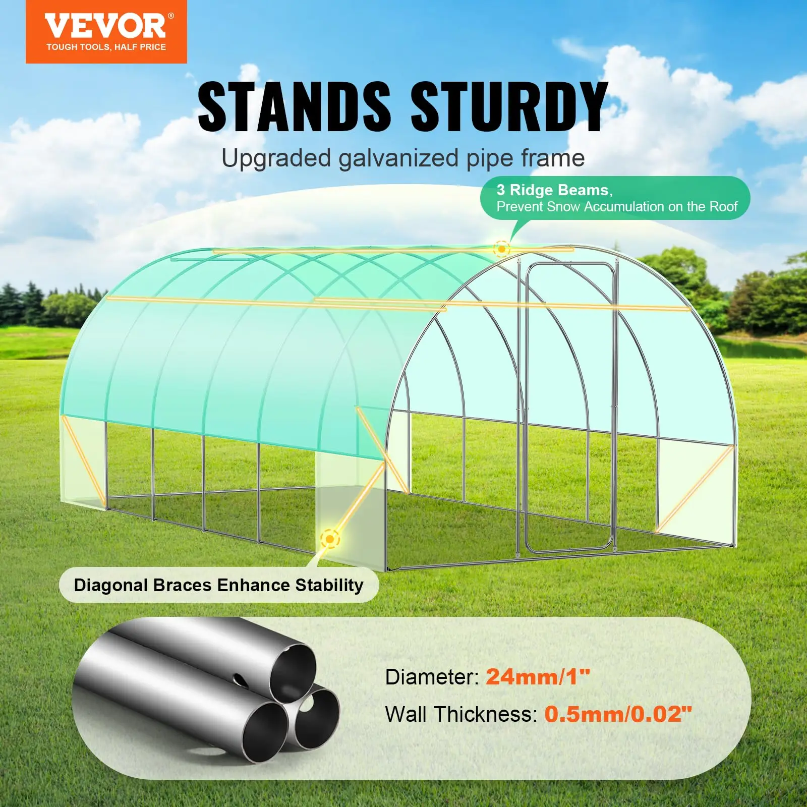 Walk-in Tunnel Greenhouse, 19.4x9.7x7.4 ft Hoop House Greenhouse Tunnel, Plant Hot House with Galvanized Steel Frame
