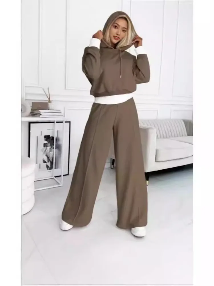 Autumn Winter New Combination Hooded Sweatshirt Women\'s 2 Piece Set Of Solid Color Fashion Casual Pants Jogging Female Suit 2025