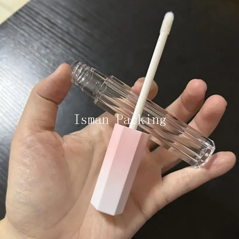 50pcs unique 5ml gradient pink purple hexagon shaped liquid lipstick lip gloss packaging container tubes with wands brush