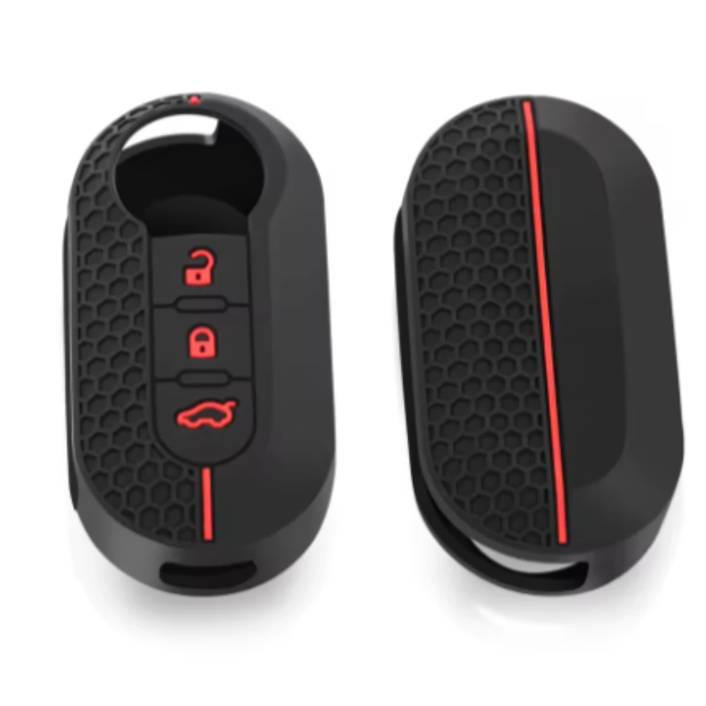 Picture 6: Silicone Car Key Fob Shell Cover for FIAT 500 500L 500X Abarth 3-Button Folding Key
