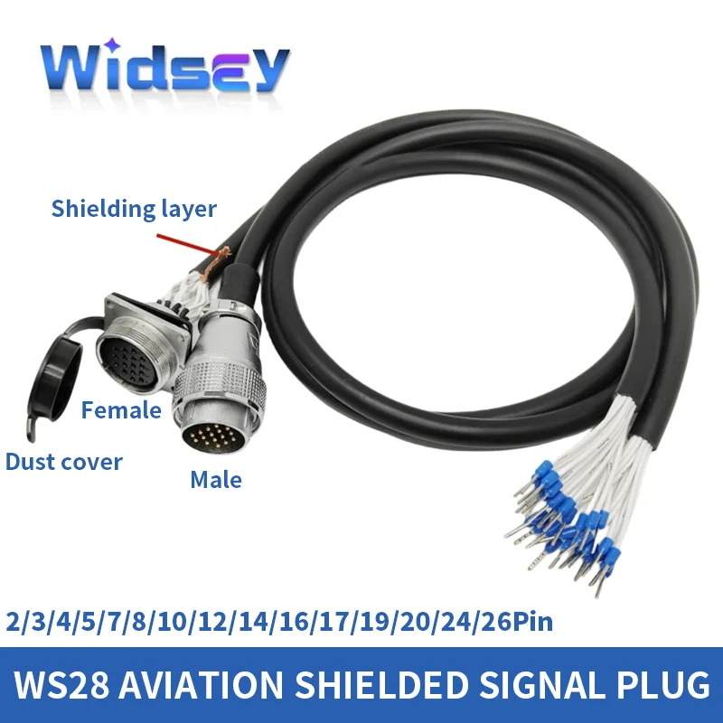 WS28 Aviation Plug with Signal Line P28 2-26Pin Shielded Data Cable Male Female Pure Copper Connecting Wire Aviation Terminal