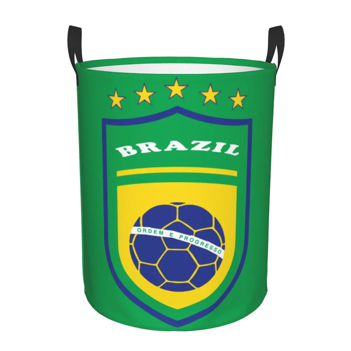 Custom Flag Of Brazil Football Laundry Basket Foldable Brazilian Proud Clothes Hamper for Baby Kids Toys Storage Bin