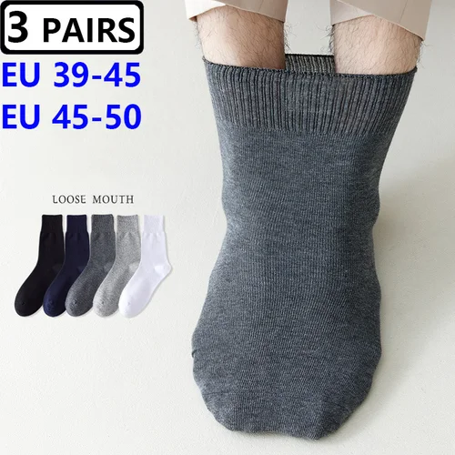 Imagen 2 del producto 3 pares de calcetines cómodos de algodón EU35-50 para personas obesas y personas mayores y diabéticas calcetines casuales para tela sin encuadernación