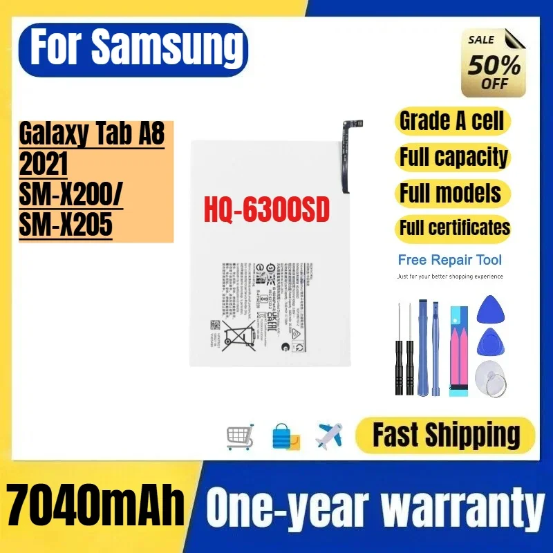 HQ-6300SD for Samsung Galaxy Tab A8 2021/SM-X200/SM-X205 Tablet Battery High Quality High Capacity Replacement Bateria with Tool