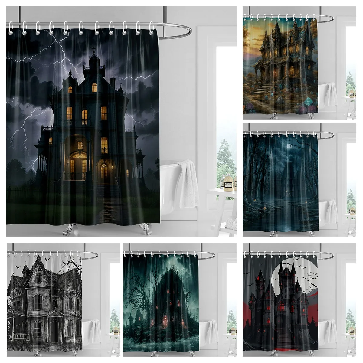 Home decoration shower curtains for bathroom waterproof curtain fabric Modern Nordic style Living Room Halloween Autumn Pumpkin