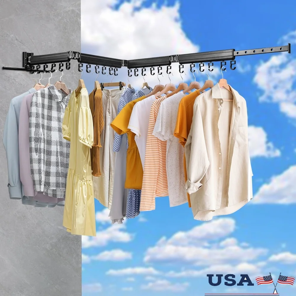 

Wall Mounted Retractable Drying Rack Clothes Hanger Folding Laundry Rack Space Saving Indoor Outdoor Clothes Drying Solution