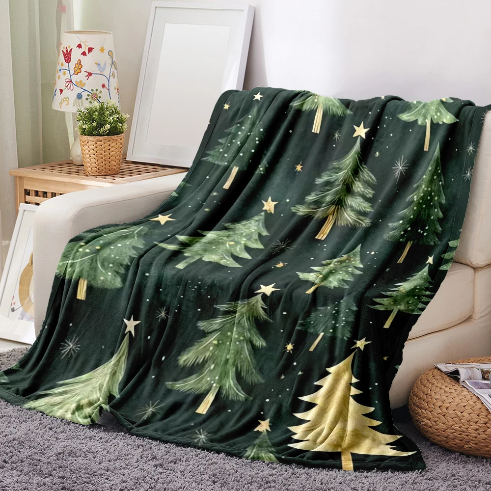 flannel blanket with a green Christmas tree pattern,soft and warm,suitable for sofa,beds and office,durable and multi-functional