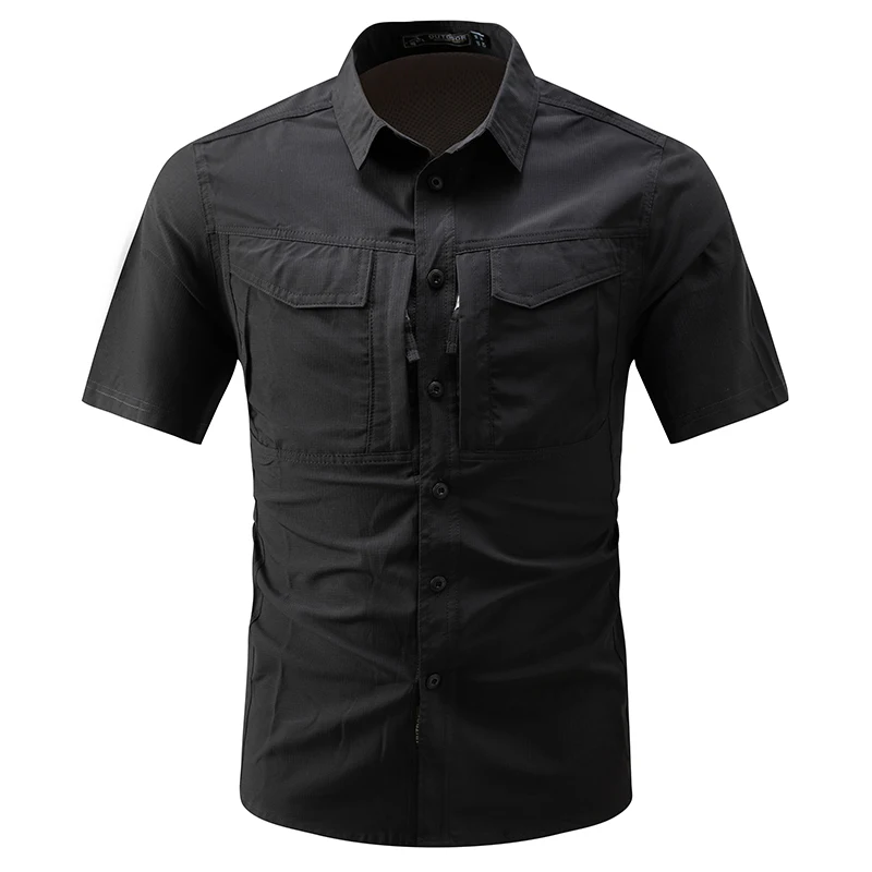 Men's Tactical Short Sleeve Shirt Men Work Cargo Shirts with Zipper Pocket Outdoor Breathable Quick Dry Hiking Fishing Shirts view 3