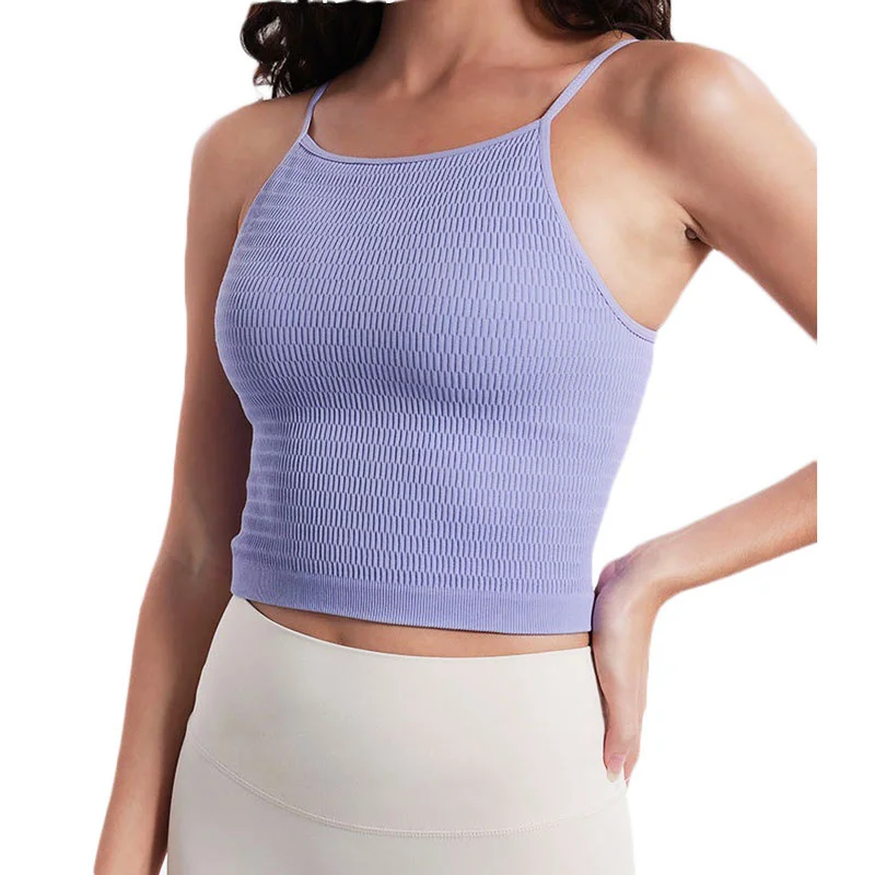 Aiithuug Build in Bra Yoga Crop Top Women's Casual Seamless Padded Workout Sports Bra Cami Cropped Yoga Tank Top Crisscross Back