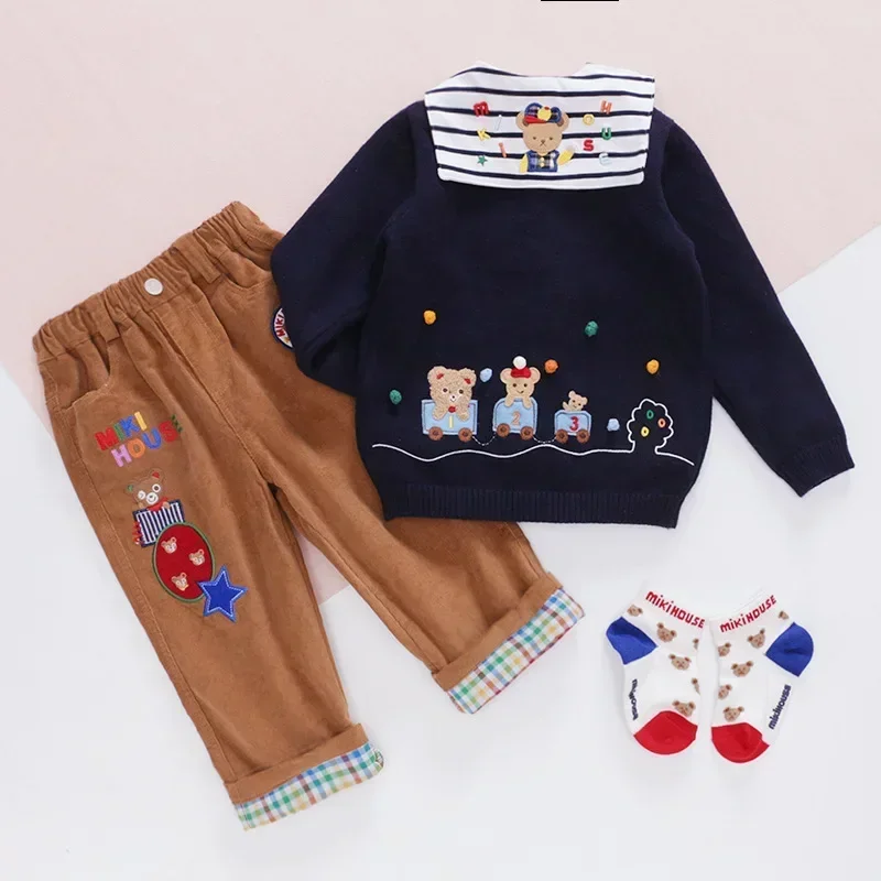 Sister and Brother Sweater New Year Autumn Winter Boy Cartoon Bear Rabbit Train Embroidery Sweater Knitted Jacket Cardigan