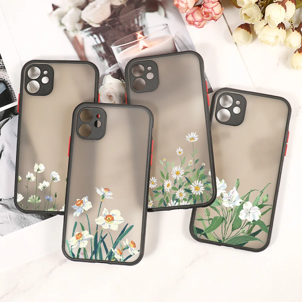 Funda de teléfono con flores a la moda para iPhone 15 11 14 12 13 Pro Max X XR XS Max 12 13 Mini 14 15 Plus X XR XS Max, funda mate a prueba de golpes