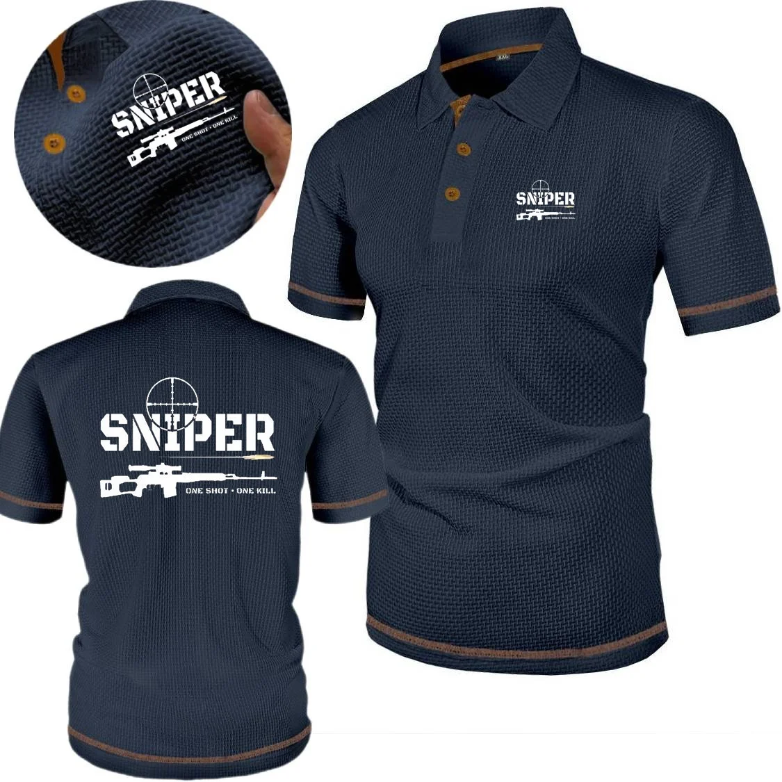 NEW Sniper One Shot One Kill Polo Shirts Mens Tshirt Summer Ice Silk Tops Jungle Mountain Hunting Expedition Enthusiasts Clothes