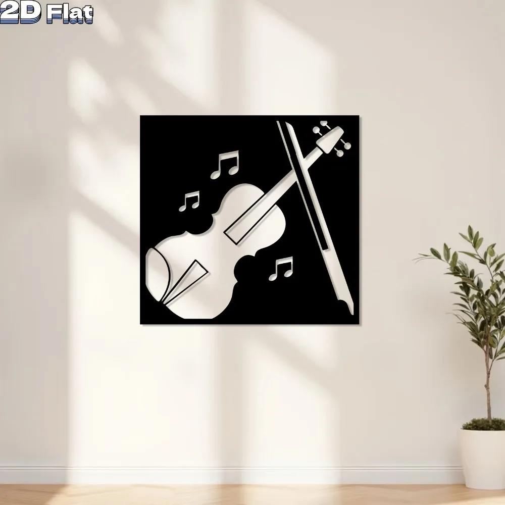 Violin Musical Note Metal Wall Art Retro Artistic Aluminum Painting Home Living Room Garden Ornament Decor
