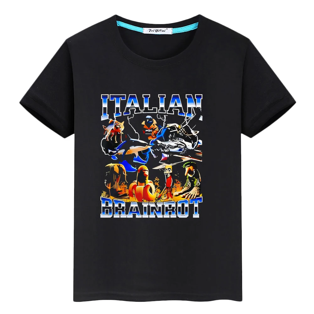 

t shirt for kids boy 10years Italian Brainrot print 100%Cotton Tees cartoon Short Anime Tops y2k one piece kids clothes girls