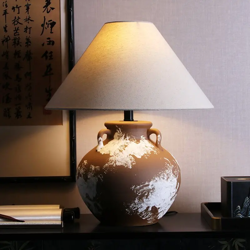 

New Chinese wabi-**** retro table lamp Chinese zen bedroom bedside lamp designer sofa side lamp